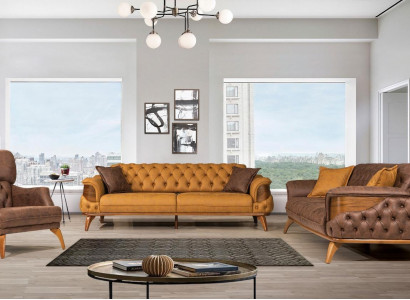 Chesterfield Sitzgruppe Luxus Couchgarnitur Set Dreisitzer Sessel 3tlg